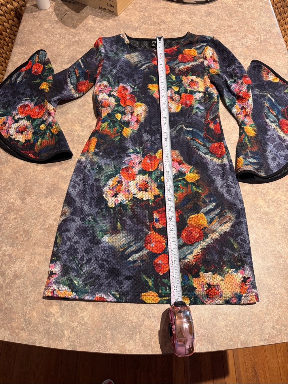 Floral Bell-Sleeve Knit Dress in Multicolor